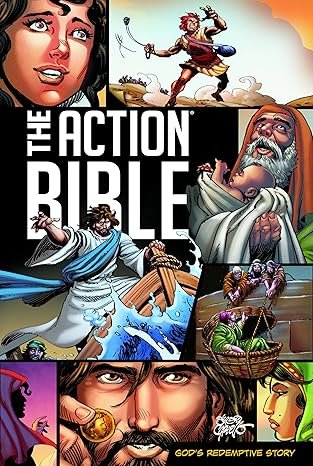 Front cover of The Action Bible: God’s Redemptive Story hardcover illustrated children’s Bible by Sergio Cariello.